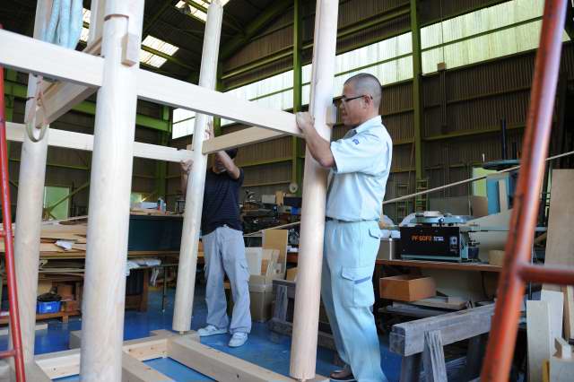 大口神社　胴組立
