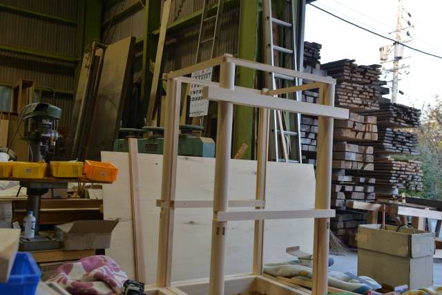 八百津神明神社　柱仮組み